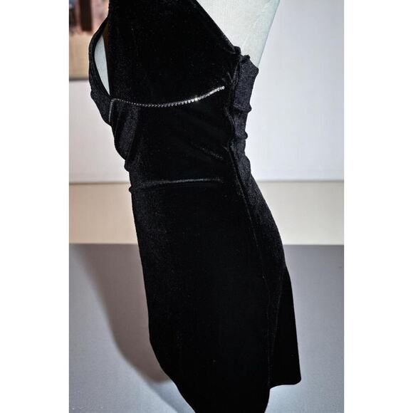 Rave Girl Black Velvet Rhinestone Trim Mini Dress – XS – Y2K Glam Party Style - Picture 5 of 11
